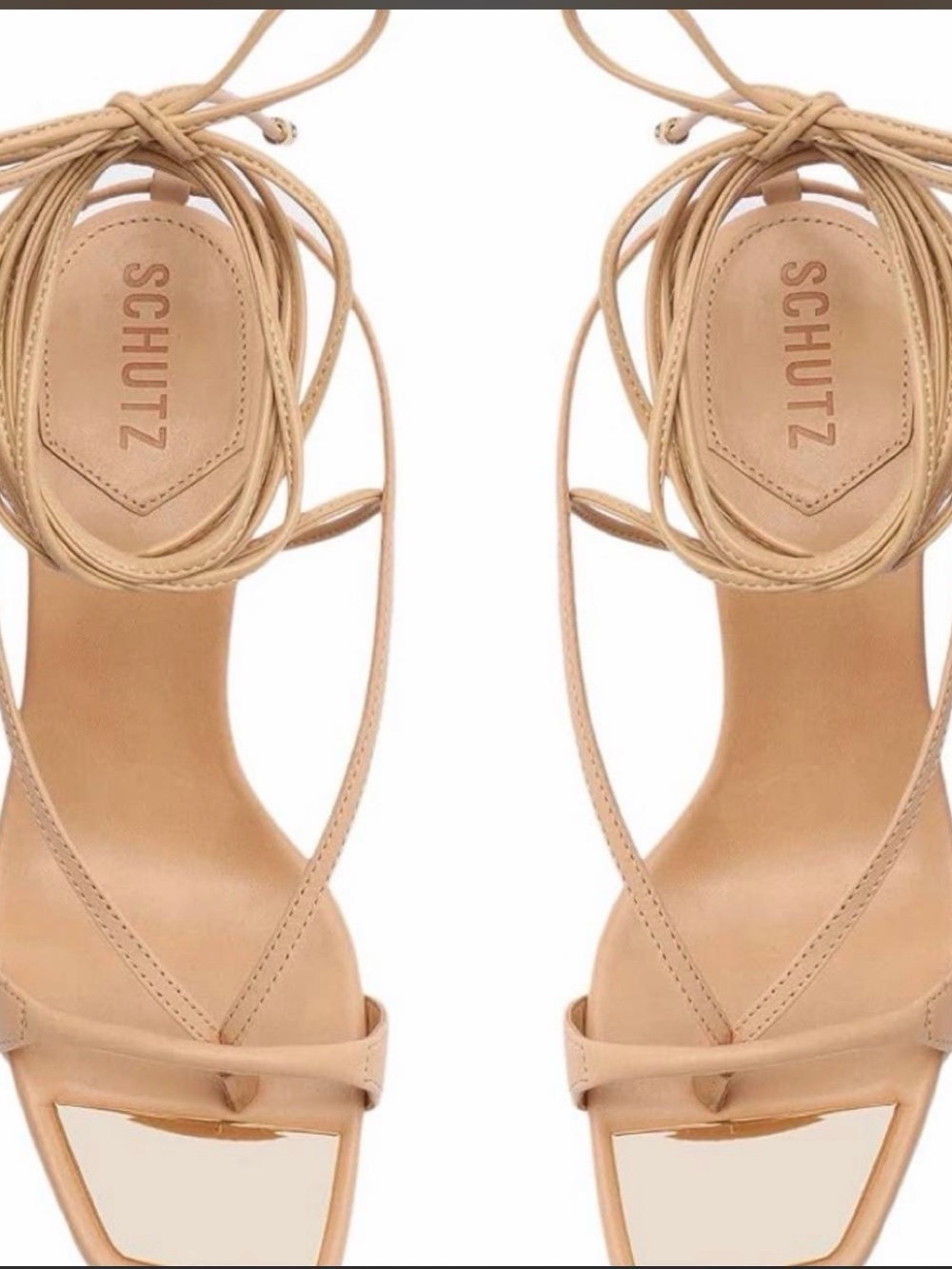 SCHUTZ Tan Lace-Up Strappy Heeled Sandals